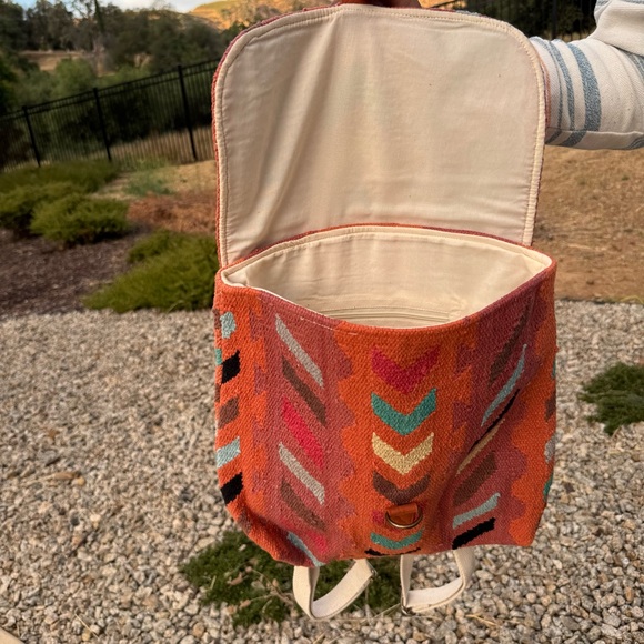 Orange Teal Tribal Print Arrow Cotton Backpack - Picture 3 of 8